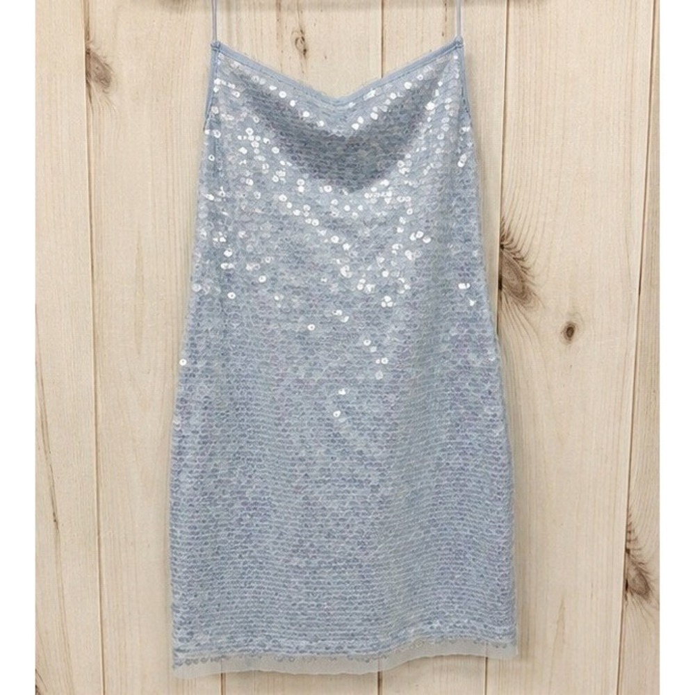 Wild Fable Womens Light Blue Sequin Cowl Neck Open Tie Back Mini Dress XXS New
